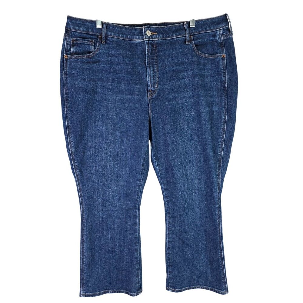 Womens Old Navy Vintage Cropped Flare Blue Denim Jeans Stretch Size 18
